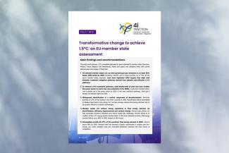 Cover of the 4i-TRACTION policy brief: Transformative change to achieve  1.5°C: an EU member state  assessment